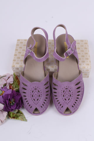 1940s / 50s suede wedge sandals - Lavender - Ella