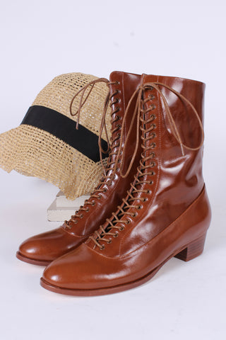 1910s Everyday Lace-up Boots - Cognac Brown - Ruth