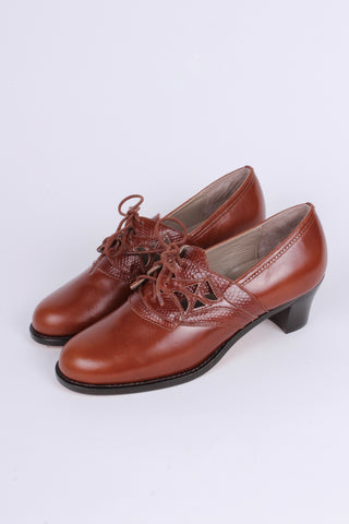 Early 1940s everyday lace-up shoes - Cognac brown - Emily