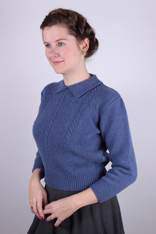 1940s vintage style pullover - Merino - Light blue - Gertrud