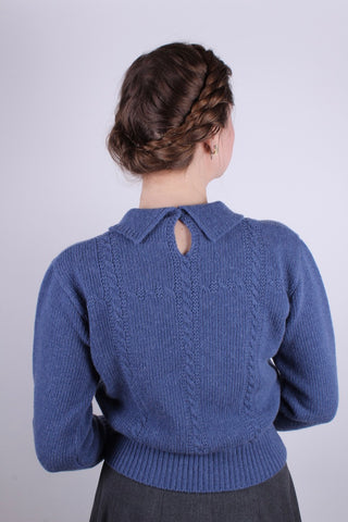 1940s vintage style pullover - Merino - Light blue - Gertrud