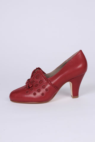 1930s everyday pump with details in suede - red - Stella