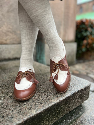 Wool tights - Cream / grey  melange - Anita