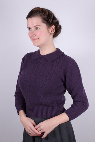1940s vintage style pullover - Merino - Dark lavender - Gertrud