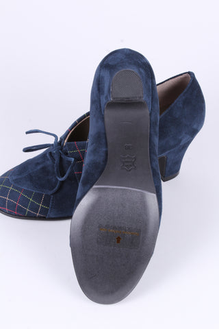 40s vintage style pumps in suede with colored stitches - Navy Blue - Edith