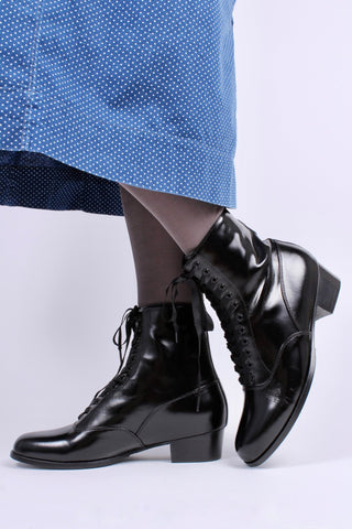 1910s / 1920s style everyday leather boot - Black - Britta - memery