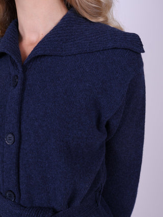 1920s style cardigan with big collar - Blue melange - Pearl - memery