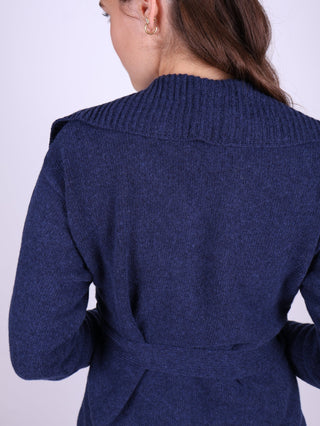 1920s style cardigan with big collar - Blue melange - Pearl - memery