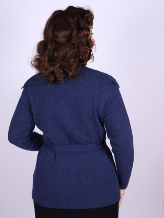1920s style cardigan with big collar - Blue melange - Pearl - memery
