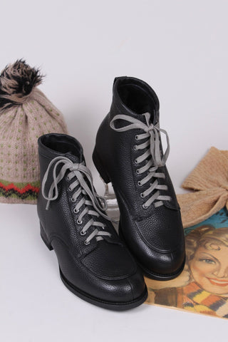 1930s and 1940s winter snow boots with Fur lining - Black - Rita - memery