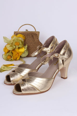 1930s evening shoes with peep toe - gold - Susan - memery