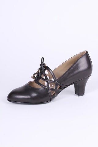 1930s everyday lace - up pumps - black - Eva - memery