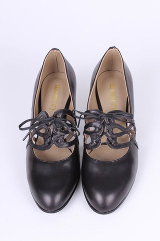 1930s everyday lace - up pumps - black - Eva - memery