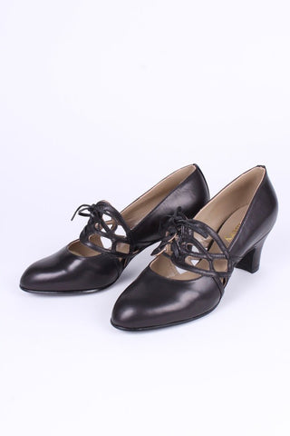 1930s everyday lace - up pumps - black - Eva - memery