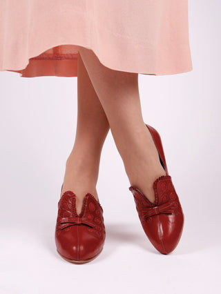 1930s pumps with decorations in suede - red - Stella - memery