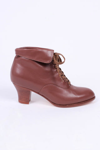 1930s style leather lace - up ankle boot - Brown - Betty - memery