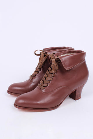 1930s style leather lace - up ankle boot - Brown - Betty - memery