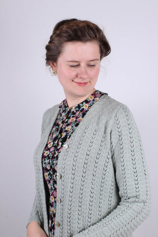 1930s style long cardigan / swagger jacket - Apple green - Isabel - memery