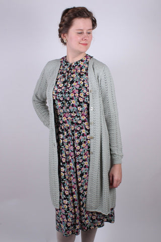 1930s style long cardigan / swagger jacket - Apple green - Isabel - memery