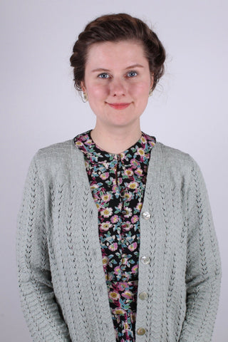 1930s style long cardigan / swagger jacket - Apple green - Isabel - memery