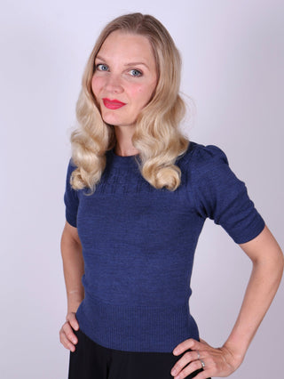1940s / 1950s style short - sleeved pullover - Blue - Sally - memery