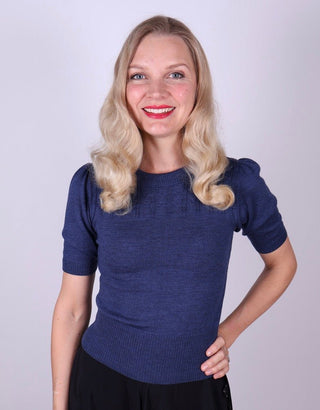 1940s / 1950s style short - sleeved pullover - Blue - Sally - memery