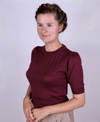 1940s / 1950s style short - sleeved pullover - Plum - Sally - memery