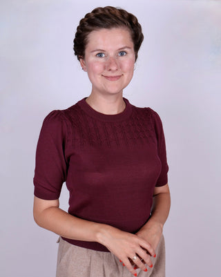 1940s / 1950s style short - sleeved pullover - Plum - Sally - memery