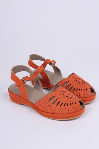 1940s / 50s suede wedge sandals - Apricot - Ella - memery