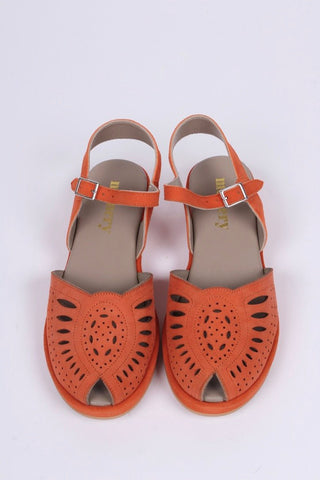 1940s / 50s suede wedge sandals - Apricot - Ella - memery
