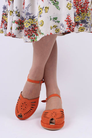 1940s / 50s suede wedge sandals - Apricot - Ella - memery