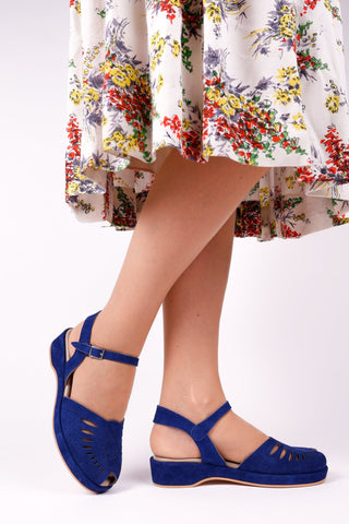 1940s / 50s suede wedge sandals - Blue - Ella - memery