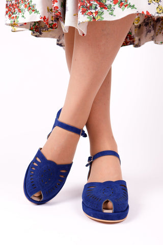 1940s / 50s suede wedge sandals - Blue - Ella - memery