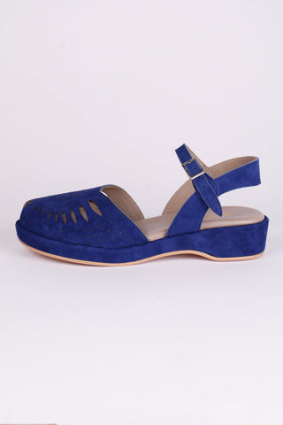 1940s / 50s suede wedge sandals - Blue - Ella - memery