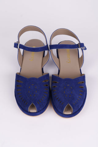 1940s / 50s suede wedge sandals - Blue - Ella - memery