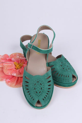 1940s / 50s suede wedge sandals - Green - Ella - memery