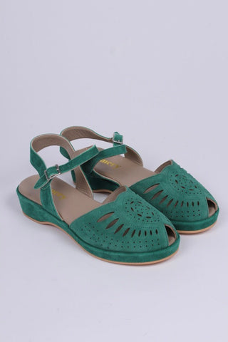 1940s / 50s suede wedge sandals - Green - Ella - memery