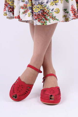 1940s / 50s suede wedge sandals - Red - Ella - memery