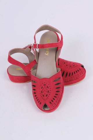 1940s / 50s suede wedge sandals - Red - Ella - memery