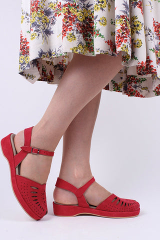 1940s / 50s suede wedge sandals - Red - Ella - memery