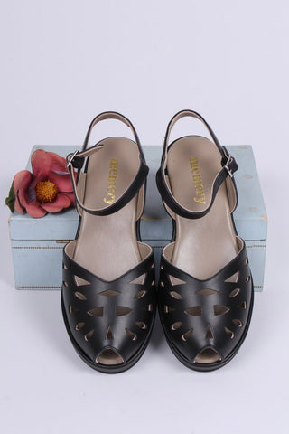 1940s / 50s summer wedge sandals - Black - Sidse - memery