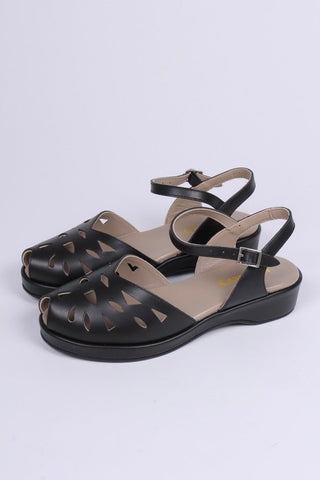 1940s / 50s summer wedge sandals - Black - Sidse - memery
