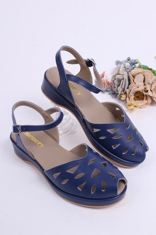 1940s / 50s summer wedge sandals - Navy blue - Sidse - memery