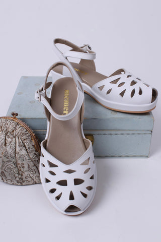 1940s / 50s summer wedge sandals - White - Sidse - memery