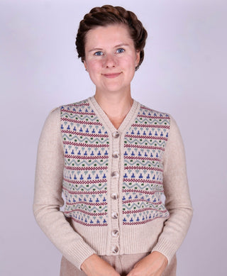1940s Merino cardigan - Cream melange with pattern - Rosemary - memery