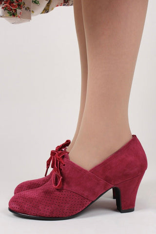 1940s pumps in suede with velvet laces - Burgundy red - Esther - memery