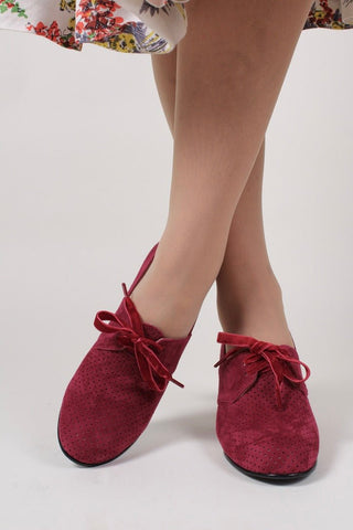 1940s pumps in suede with velvet laces - Burgundy red - Esther - memery