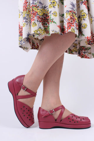 1940s style summer sandals / wedges - Burgundy / Raspberry - Norma - memery
