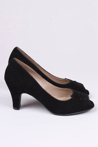 1940s suede high heel with peep toe - Black - Margaret - memery