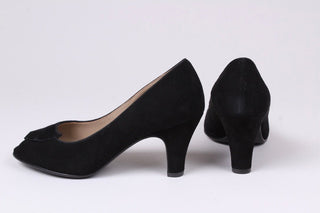 1940s suede high heel with peep toe - Black - Margaret - memery